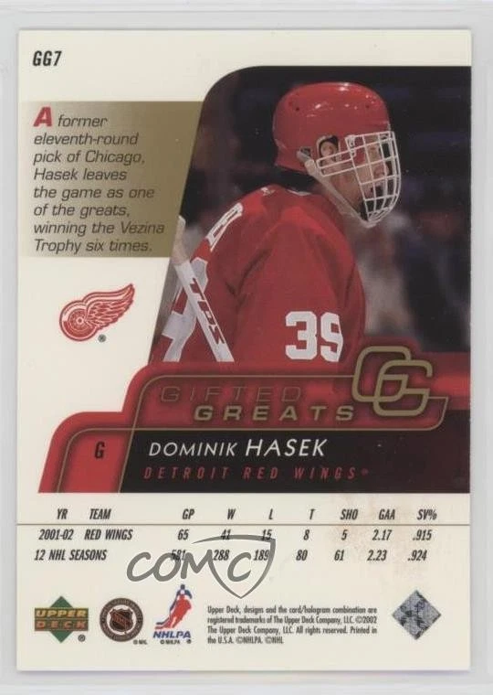 2002-03 Upper Deck Gifted Greats Dominik Hasek #GG7 HOF - Image 2 of 2