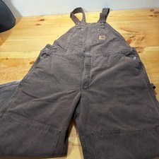 Carhartt Vintage Brown Duck Double Knee Bib Overalls Workwear Sz 46x30