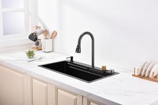 Waterfall Kitchen Sink, Stainless Steel Single Bowl in Black, Multifunctional