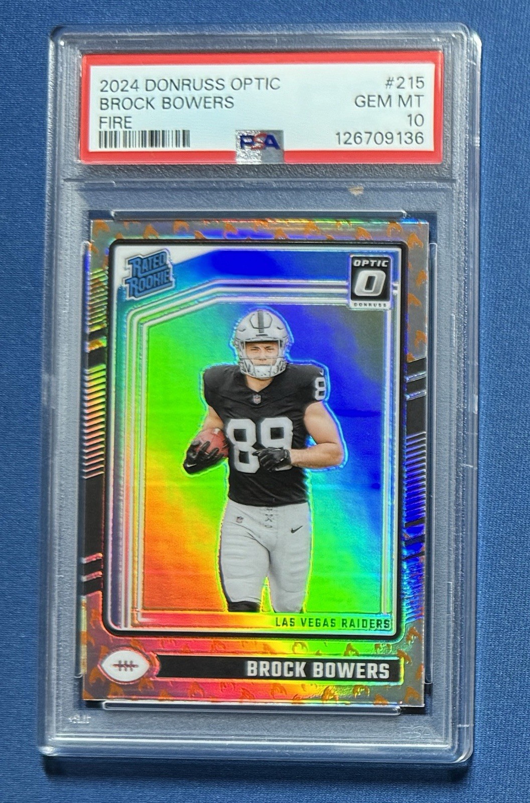 2024 Panini Optic Brock Bowers Fire Emoji Prizm PSA 10 RC Raiders #215