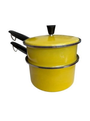 #ad Vintage Sears Double Boiler With Lid 1970s Yellow Mod 3 Pieces $33.15