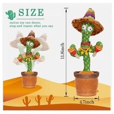 Dancing Cactus Repeat Talk Sing Glow Interactive Plush Toy for Kids USB USA