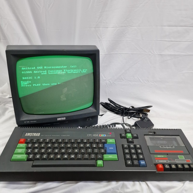 Amstrad CPC 464 Home Computer & GT65 Green Screen Monitor.