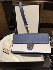 New Gucci GG Interlocking Caspian Blue Leather Crossbody Bag Full Set