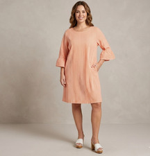 Caroline Rose Gingham Dress XL Crinkle Julia Shift Ruffle Cuff Orange Cottage