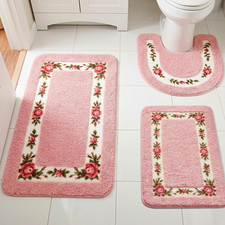 3 Pcs Rose Flowers Bathroom Rugs Set Coquette Room Decor Floral Carpet for Bathr