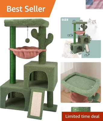37.4'' Cactus Cat Tree Tower with Twin Cat Condos for Indoor Cats, All-in-One ...
