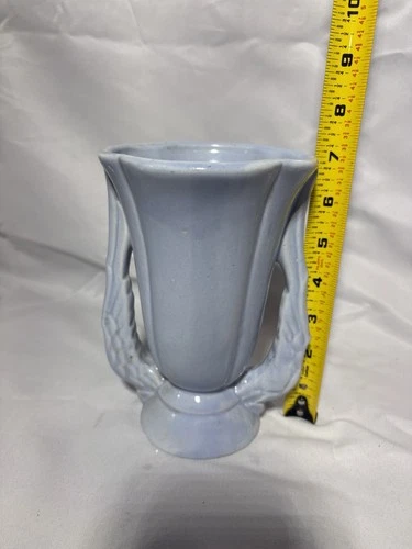 Vintage Niloak Pottery Double Handled Vase Blue Victory