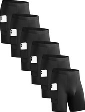 6 Pack Compression Shorts with Pocket Men Sports Workout Performance Athletic..