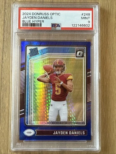 2024 Donruss Optic Jayden Daniels Blue Hyper Rated Rookie #248 Commanders PSA 9