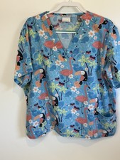 Women  s scrub Top XL Flamingo And Toucan Print