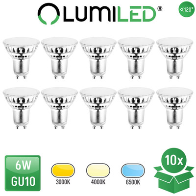 LUMILED 10x LED Glas Leuchtmittel GU10 6W 580lm Warmweiß/Neutralweiß/Kaltweiß