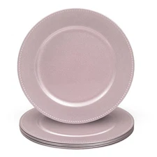 13" Pink Charger Plates Set of 6 Plastic Plate Chargers with Beaded Rim