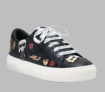 Karl Lagerfeld Paris Womens Cate Pins Cute Logo Charm Black Sneakers Size 9.5 M