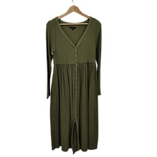 Quince Women Bamboo Rib Maternity Long Sleeve Button Front Maxi Dress Green M