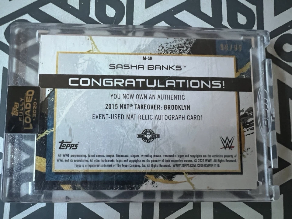 2020 Topps Fully Loaded Mat Relic Autograph Card 98/99 Sasha Banks Signed - Image 2 of 3