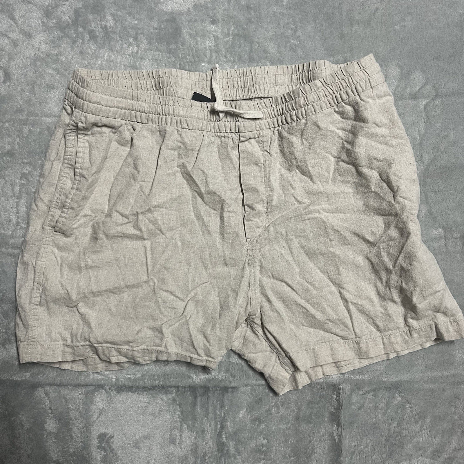 H&M Shorts Mens Linen Blend XL Large Relaxed Beige Ivory Drawstring Beach