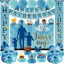 Fathers Day Decorations - Blue Happy Father  s Day Party Supplies with Banner