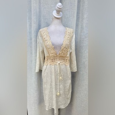 Calzedonia Cobey off white floral eyelet crochet cover up dress
