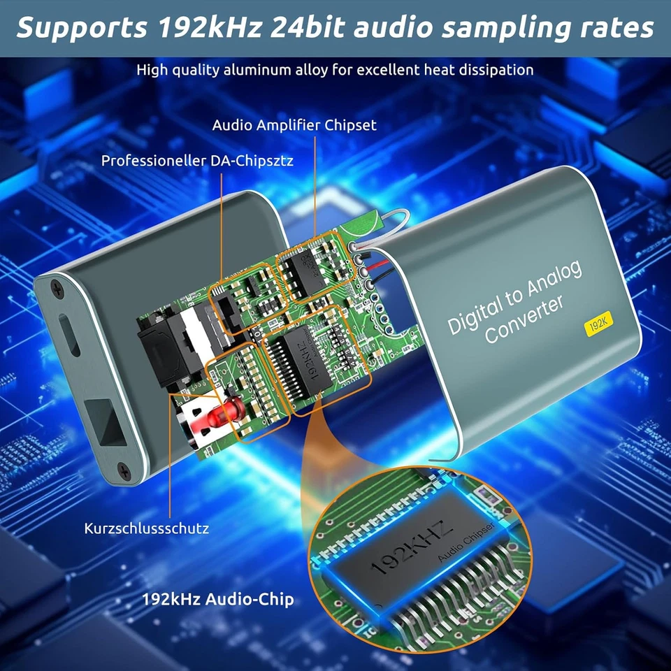 192Khz DAC Convertitore Audio Digitale Analogico,Convertitore Coaxial Toslink Ot - Immagine 4 di 4