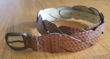 Vintage Woven Leather Belt 1.5" Wide Womens Size S/M Brown Made in USA 