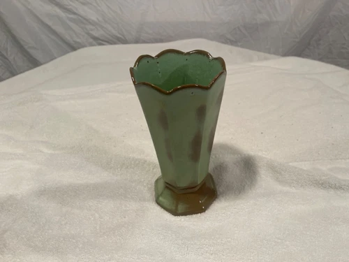 Vintage Frankoma Small Bud Prairie Green Glaze Octagon #38 6.5" MINT