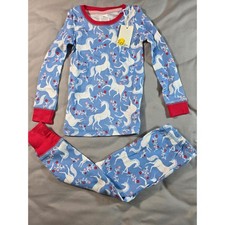 Boden Pajama Set Girls 9Y Blue Unicorn Floral Long Sleeve Cotton NEW