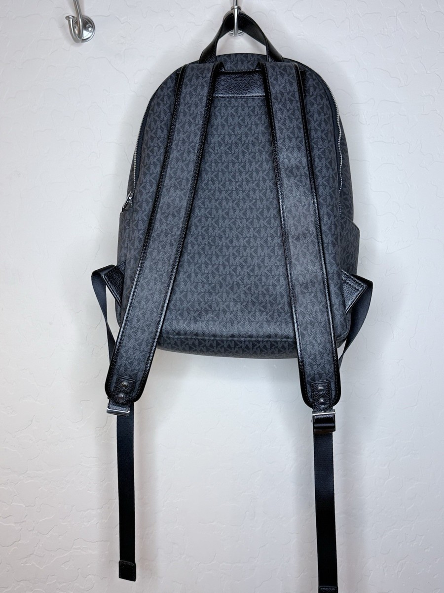 Michael Kors Mens Signature Logo Black Backpack Sporty Luxury Work