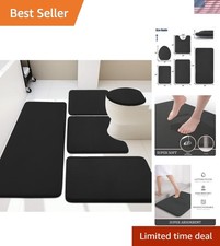 Luxurious 5-Piece Black Memory Foam Bath Rug Set - Super Absorbent and Non-Slip