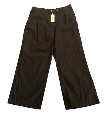Next Petite Linen Blend Wide-Leg Trousers - Size 16 - Black 26'' Leg Premium Wear