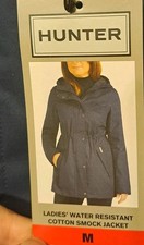 Hunter Ladies Lined Navy Blue Water Resistant Rain Jacket W Hood Sz M NEW W Tag