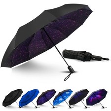 Compact Travel Umbrella, Automatic Open/Close Windproof Umbrella, 10 Fibergla...