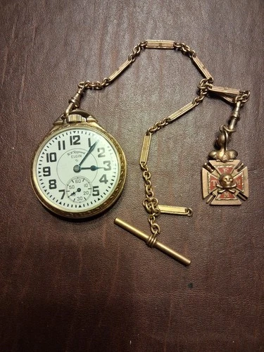 antique elgin pocket watch model 20 b.w. raymond 21 jewel knights of columbus