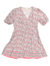 Michael Kors Women's Floral V-Neck A-Line Mini Dress Pink White Size M Polyester