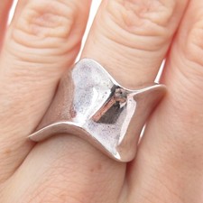 925 Sterling Silver Vintage Italy Modernist Wavy Oxidized Ring Size 7