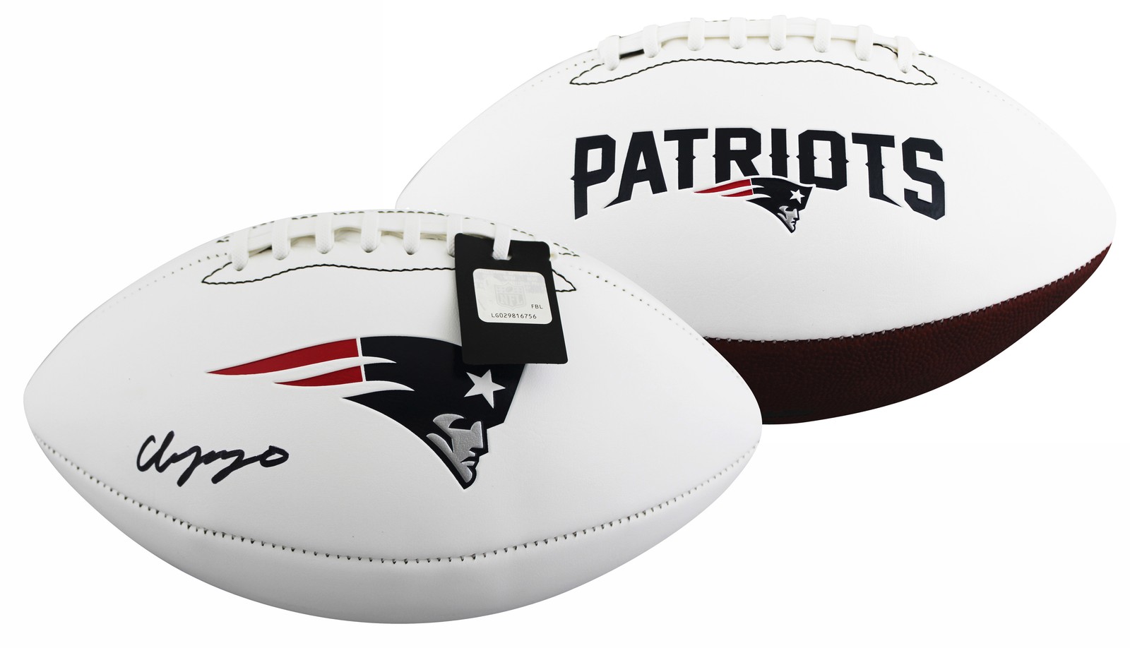 Christian Gonzalez Autographed Signed New England Patriots Patriots Franklin White Panel Logo Football BAS Wit 2 