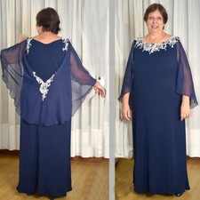 Plus size Mother of the Bride Dresses Blue Chiffon Wedding A-Line Applique Long