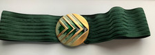 Charmant Belt VTG Elastic Stretch Dk Green W/ Gold and Green Enameled Buckle NEW