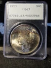 1923 Peace Dollar PCGS MS63, Rattler Holder! Toned Both Sides