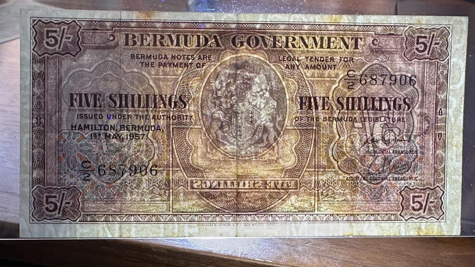 Bermudas 5 chelines 1957 QEII Hamilton Harbour View P-18b Foto 3 de 3