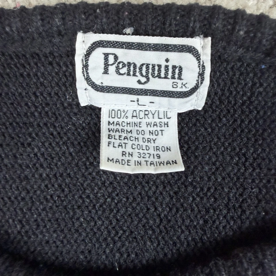 Penguin Men’s Stripe And Herringbone Crew Neck Sweater Vintage 80s Size Large - Image 2 of 4