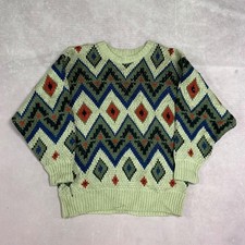 Vintage Knitted Jumper Abstract Patterned Grandad Knit Sweater Men's L