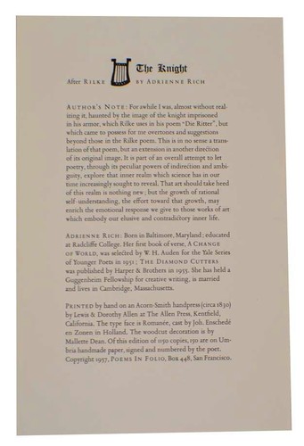 Adrienne RICH / KNIGHT AFTER RILKE Signed Broadside First Edition 1957 #203400 - Imagen 3 de 3