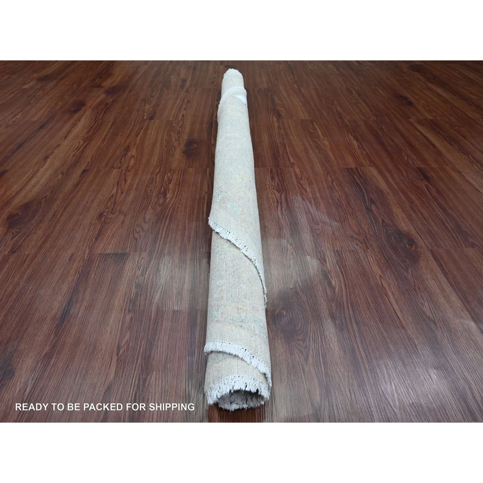 5'9"x5'9" Ivory Heris All Over Design Pure Wool Hand Knotted Round Rug G89999 - Image 4 of 4