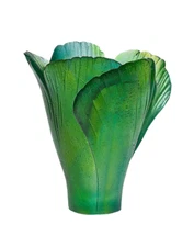 NEW DAUM CRYSTAL MINI GREEN GINKGO TULIP VASE #05157/C BRAND NIB SAVE$$ F/SH