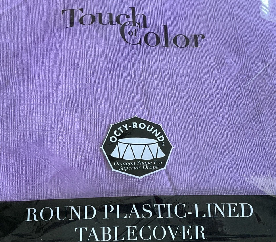Touch of Color:  5 Octy-Round 82 inch Plastic Lined Table Cover - Lavender - Image 2 of 4