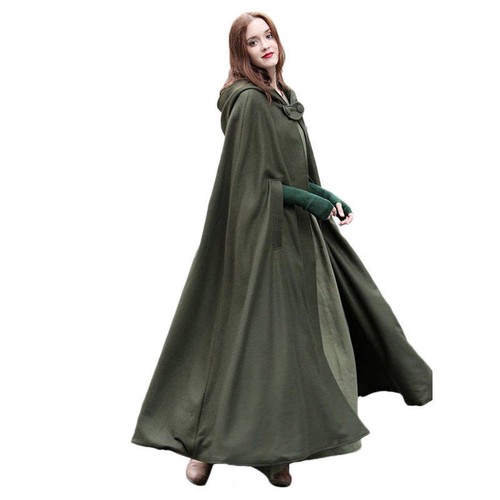 Womens Casual Loose Hooded Long Cape Cloak Poncho Winter Wool Blend Coat Tops - Picture 12 of 22