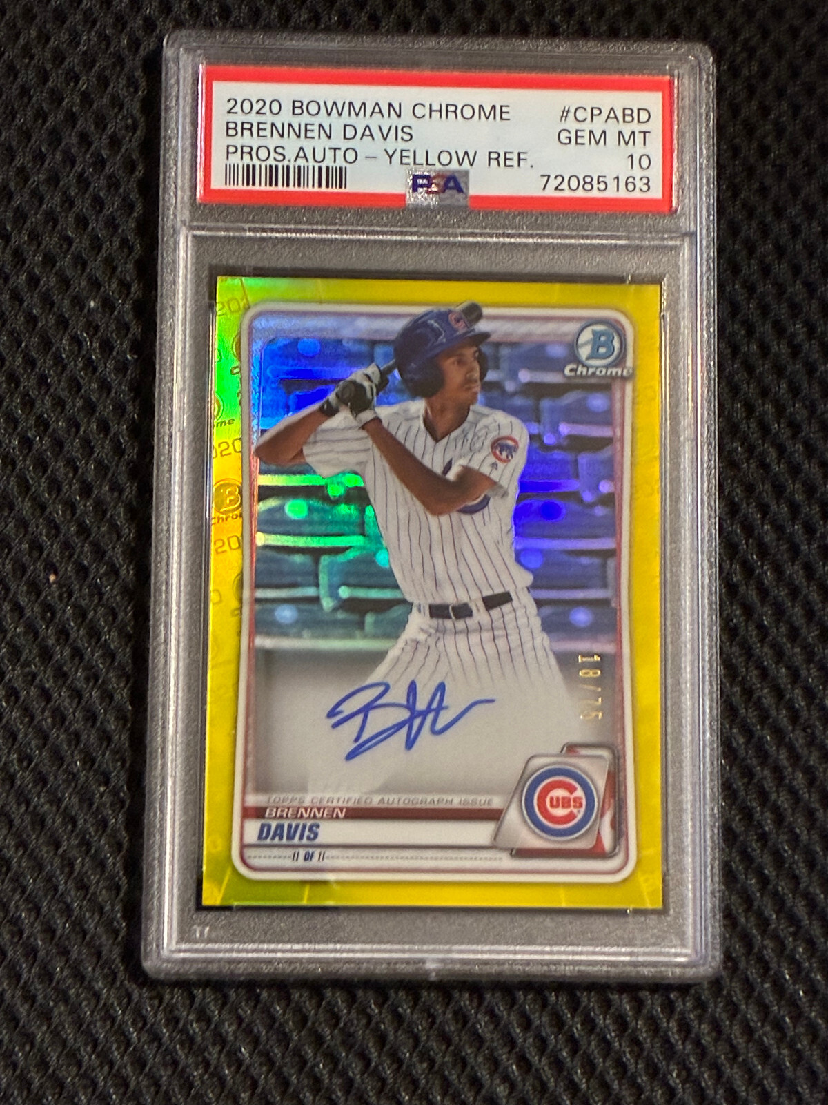 2020 Bowman Chrome Brennen Davis Yellow Auto /75 PSA 10 Mariners POP 13