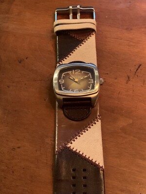 Fossil Jr-9823 Fuel Patchwork Brown Leather Canvas Strap  display picture 1