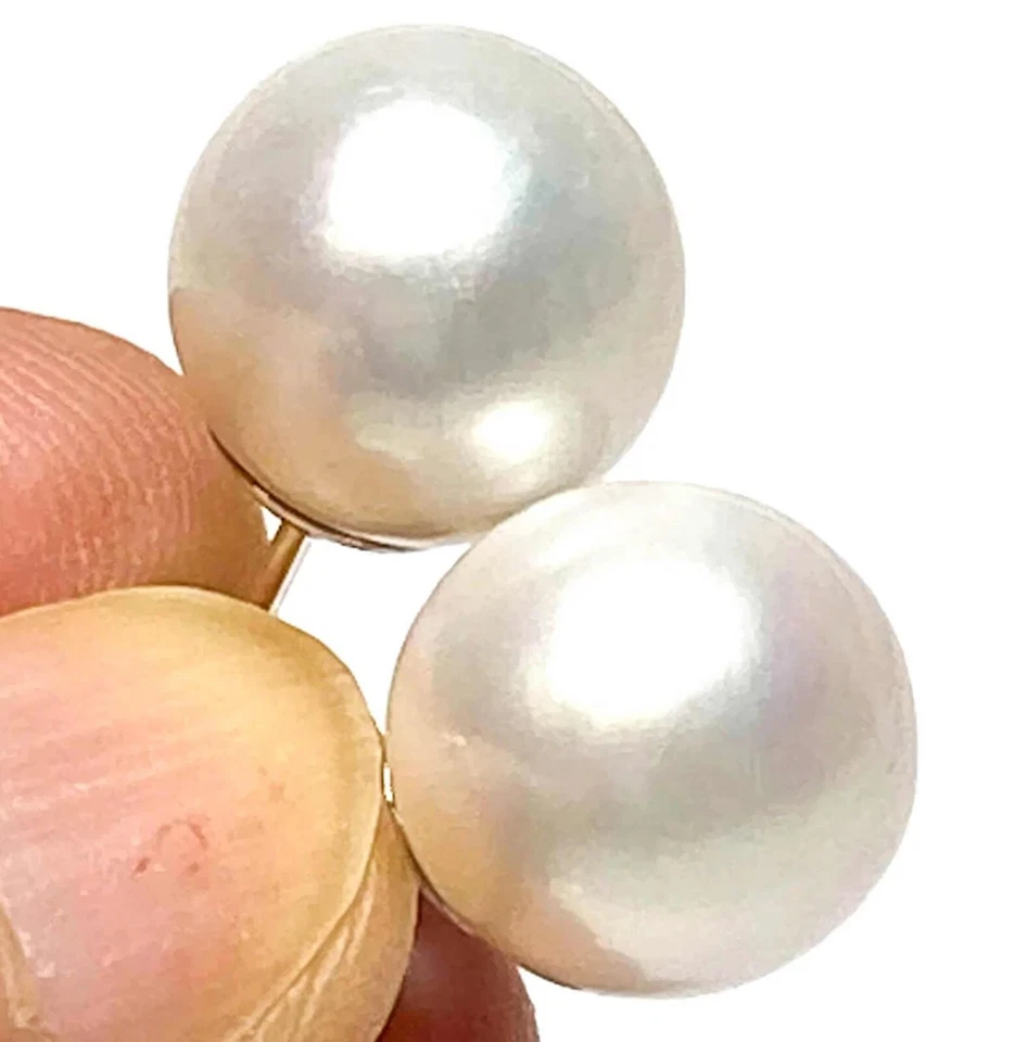 Magníficos aretes de perlas cultivadas Edison redondos blancos naturales de 9 a 9,5 mm Foto 2 de 4